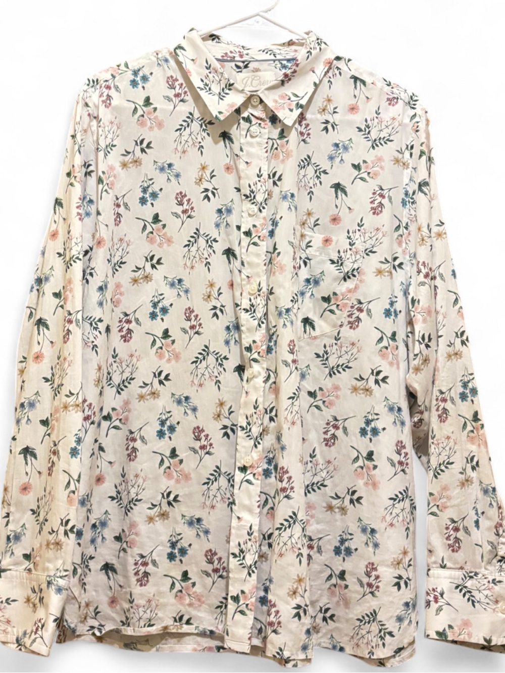 J. Crew Cream Floral Button-Up Shirt with Pastel Print - Picture 1 of 5